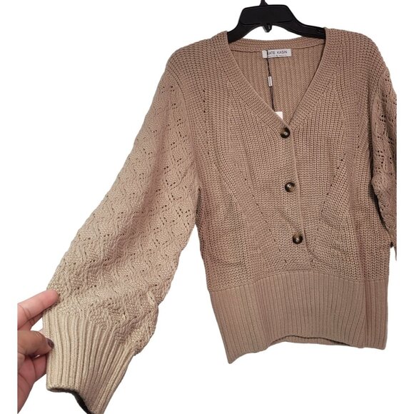 Kate Kasin Women's Long Sleeves Beige Knit Button-Up Pullover Cardigan X-Large - Picture 6 of 9